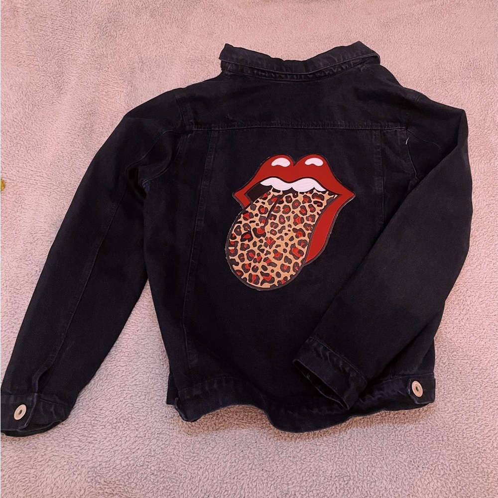 Preppy Leopard print rollin stone denim jacket